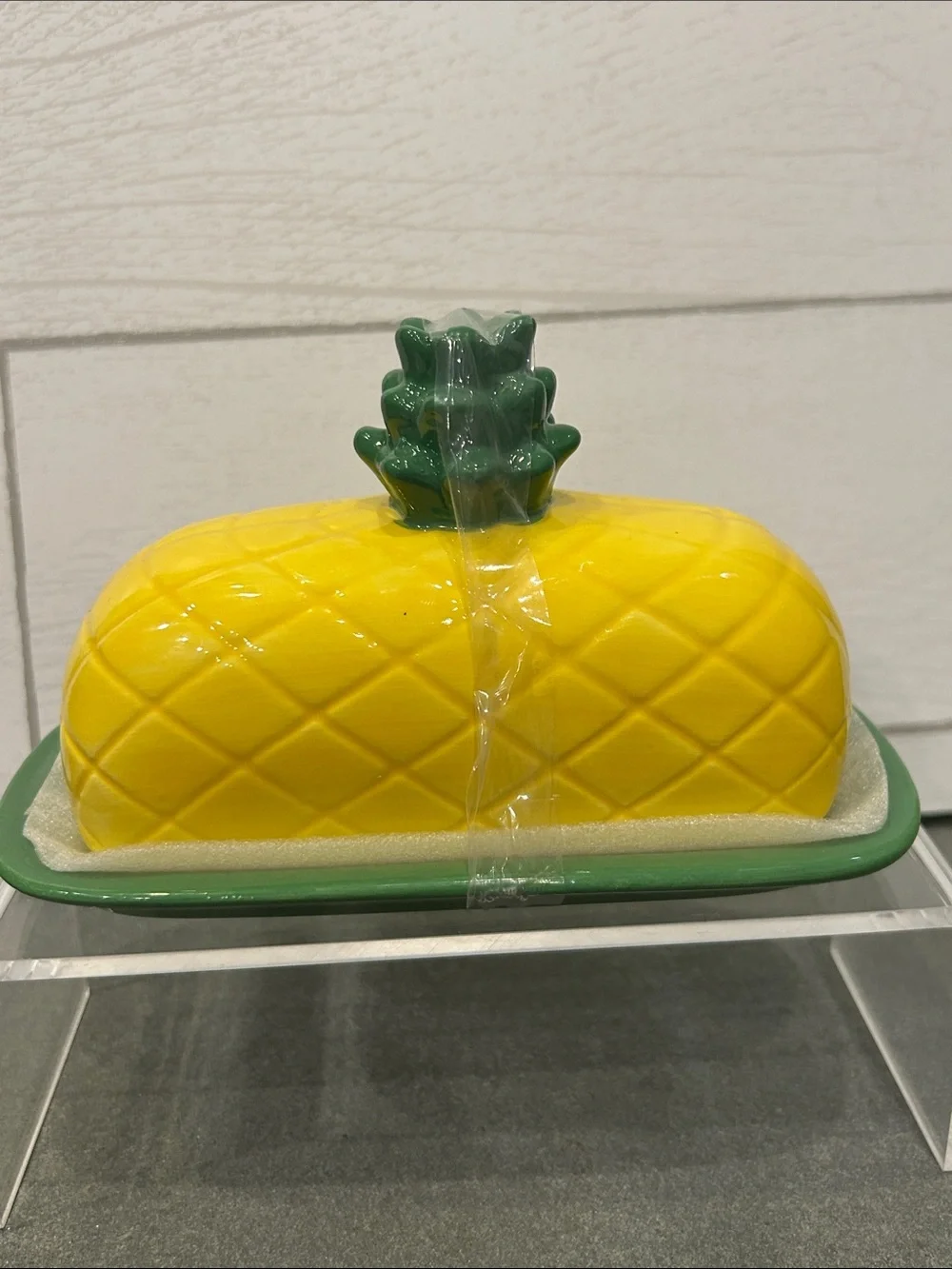 Ceramic Pineapple Butter Dish in Yellow and Green